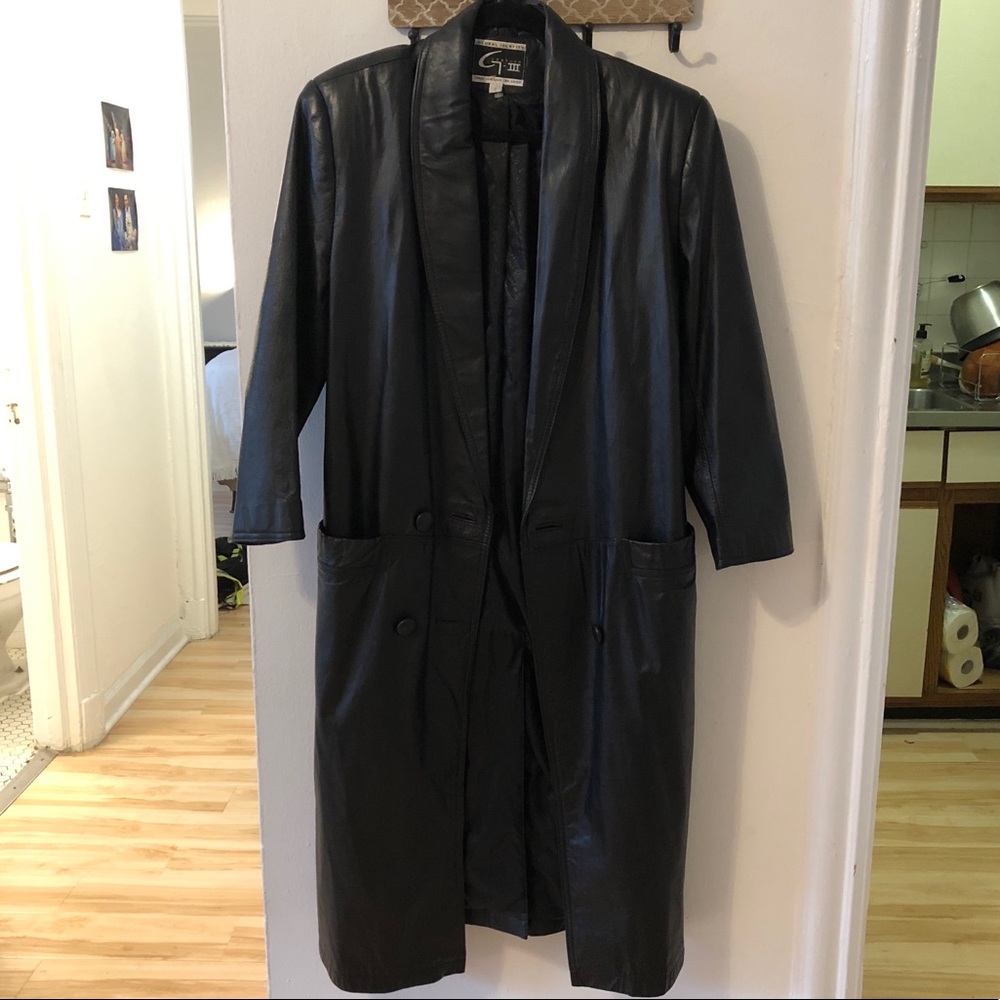 Vintage Black Leather Trench Coat